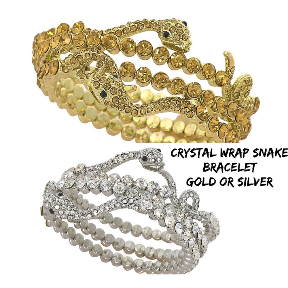 Pavé Crystal Snake Wrap Bracelet gold or silv, NWT-Boutique